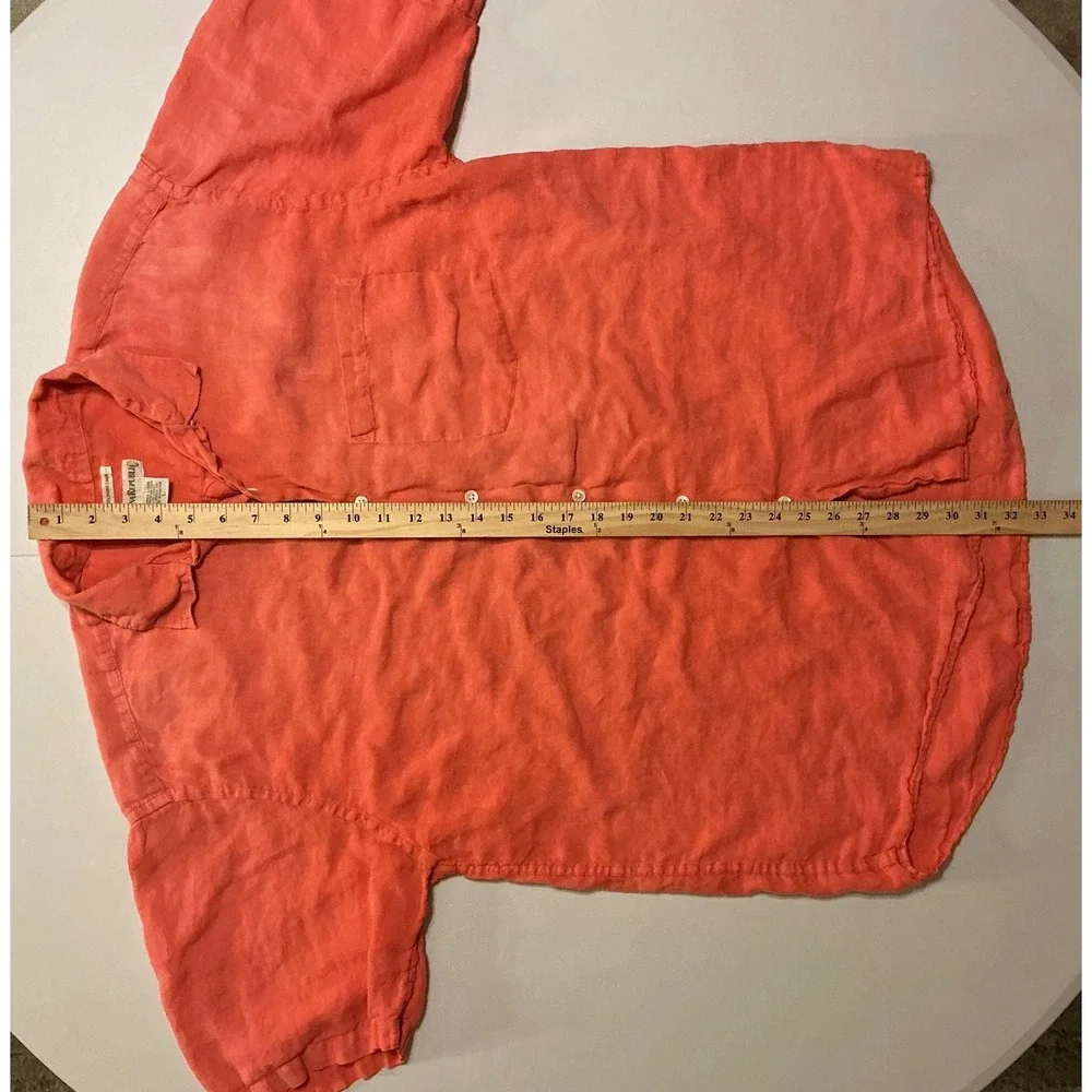 VTG Banana Republic Shirt Mens L Coral 100% Irish Linen Short‎ Sleeve Casual